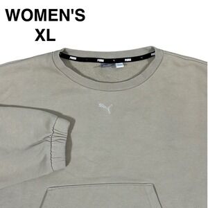 Puma Women's Crop‎ Sweatshirt Beige Crewneck Pullover Kangaroo Pocket Medium